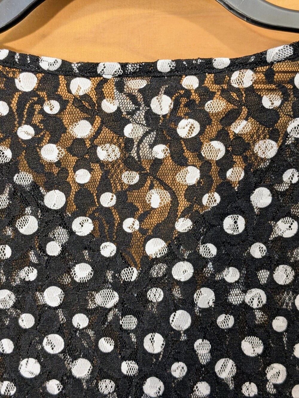 Chico's Tunic Top Nylon Mesh Polka Dot 3/4 Sleeve Semi Sheer Black White Sz 0/Sm - Picture 7 of 10